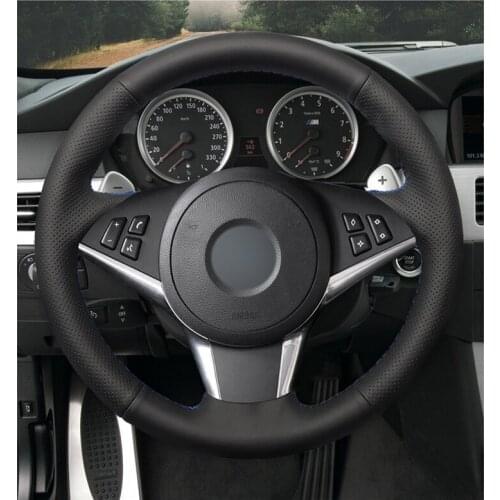 Black Artificial Leather Car Steering Wheel Cover for BMW E60 530d 545i 550i E61 Touring 2005-2009 E63 E64 630i 645Ci Parts
