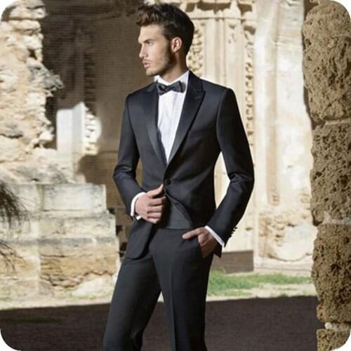 Black Peaked Lapel Men Suits Wedding Suits Bridegroom Groom Formal Tuxedo Prom Blazers Costume Homme Slim Fit Terno Masculino