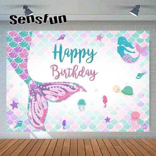 Sensfun Under The Sea Mermaid Girls Birthday Party Backdrops Glitter Baby Shower Newborn Photography Backgrounds Custom Banner