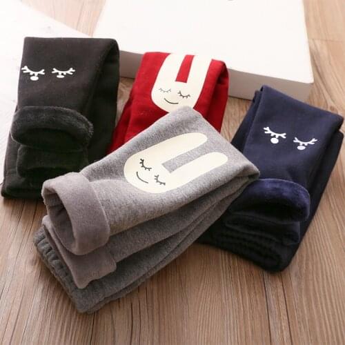Baby Thick Leggings 2020 Winter Kids Clothing Toddler Child Velvet Long Pants Cute Rabbit Basic Trousers for Girls 2 3 7 9 Year