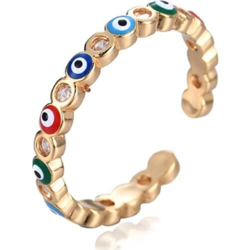 Gothic Rainbow Evil Eye Rings For Women Gold Punk Vintage Mini Mens Ring on Finger Devil Jewelry Gift for Female Bijoux Femme