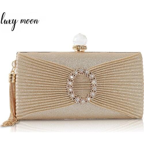 Luxury Gold Clutch Bag Women Hand Bag Ladys Shoulder Bag Crystal Evening Bags Wedding Clutches Purse Party Tassel Bag ZD1395