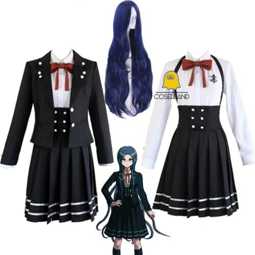 6 PCS Shirogane Tsumugi Cosplay Costume with Wig Danganronpa School Girl JK Uniform Women Anime Skirt Set Halloween Party Suit