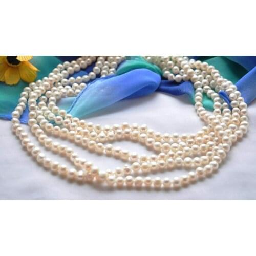 Beautiful 5strands 7-8mm white round Pearl Necklace magnet clasp