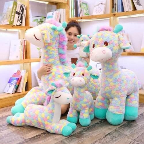 30-90CM Kawaii Rainbow Deer Plush Toys Cute Cartoon Animal Giraffe Dolls Stuffed Soft Dolls for Children Baby Birthday Gifts