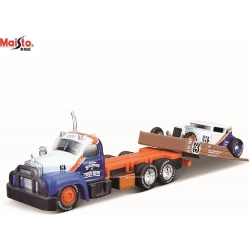 Maisto 1:64 1953 Mack B-61 Flatbed 1929 Ford Model A Design elite transport Die-casting car model collection gift toy