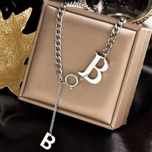 Fashion Gold Color Good Luck Letter B Pendant Cord Chokers Necklace for Women Vintage Wedding Jewelry Stainless Steel Jewelry