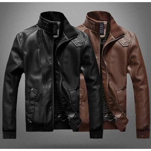 2020 Motorcycle Jackets Black Coffee Leather Jacket Spring Autumn Mens Stand Collar Zipper Fashion Slim Leather Jackets