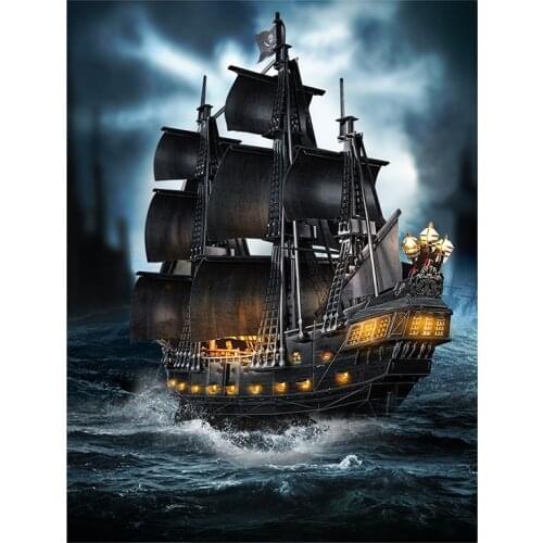 New Listing 5D DIY Full Round Diamond Painting Pirate Ship 3D Embroidery Cross Stitch Rhinestone Mosaic Home Dector Gift Y571
