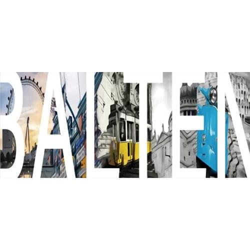 New fashion English alphabet city background landscape heat transfer sticker DIY iron pattern on T-shirt for boys