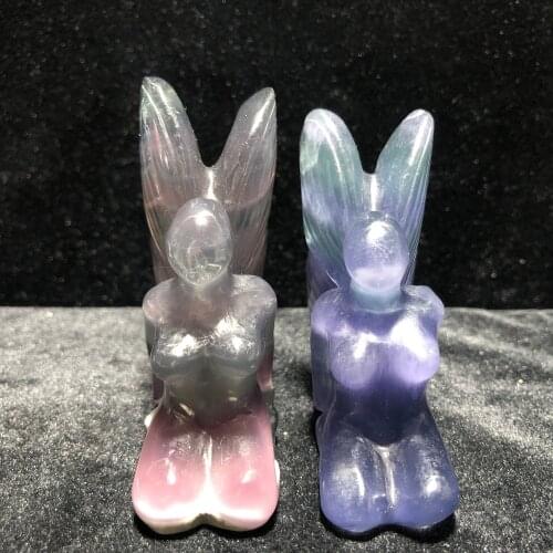 Natural Fluorite Butterfly Fairy Feng Shui Chakra Healing Quartz Stone Home Decoration Stone Handicraft Decoration Carvings