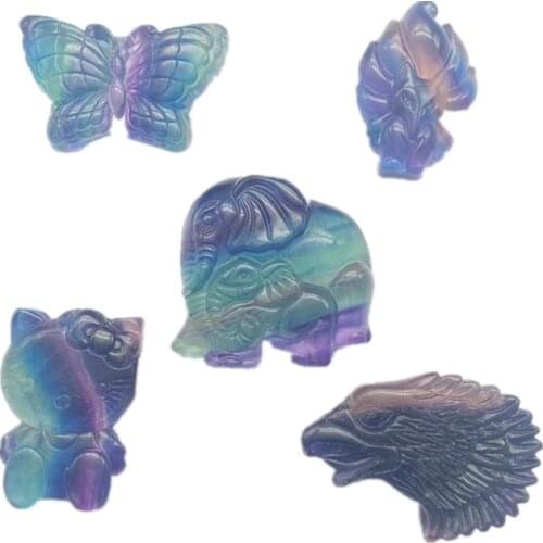 Natural Fluorite Crystal Colorful animal quartz pendant hand carved gemstones for giftWand Angel Aura Reiki