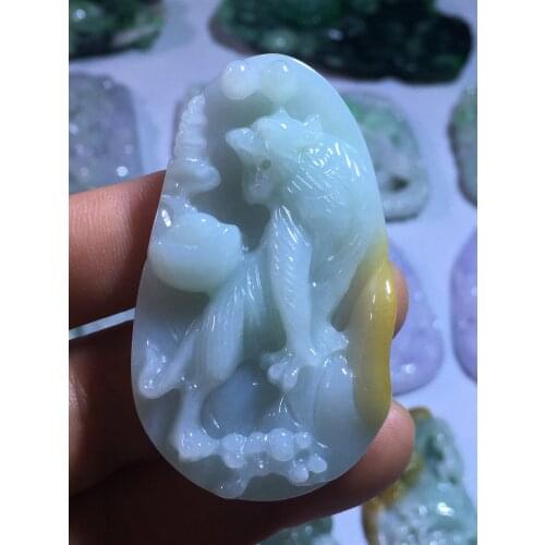 Natural Myanmar jade 7A HandCarved jade tiger jadeite green jade pendant jade necklace pendants jewelry necklaces