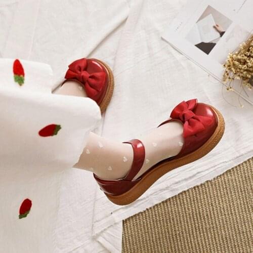 Spring and Autumn new style patent leather sweet Bow Thick bottom Single shoes cosplay Womens shoes high 3.5cm plus size 30-43