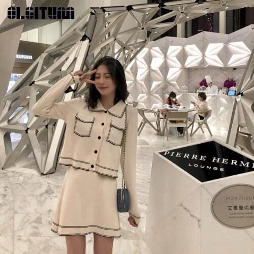 New 2020 Spring Women Suit Small Fragrance Wind Knit DressLapels Slim Short CardiganCcommuter A-Line Short Skirt Suit WS103