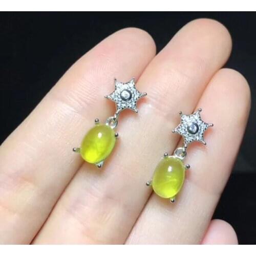 New Arrival Real Natural Earrings 925 Sterling Silver High Jewelry Natural and Natural Prehnite Earrings