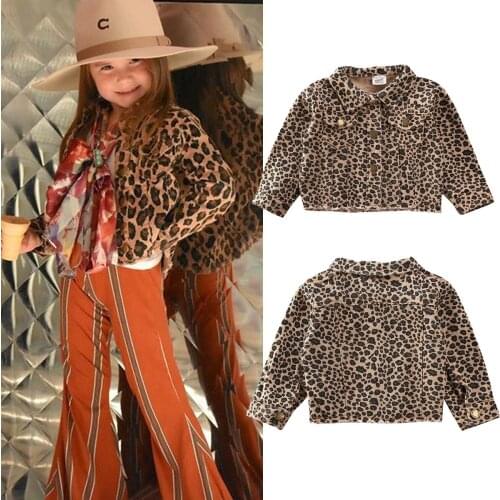 2020 Fall Spring Children Infant Baby Girls Clothing Long Sleeve Single-breasted Jacket Children Leopard Print Lapel Coat 1-6T