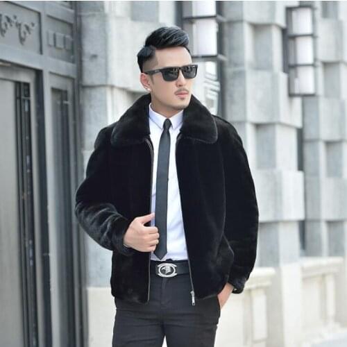 Autumn black short faux mink fur leather jacket mens winter thicken warm fur leather coat men loose jackets fashion B174