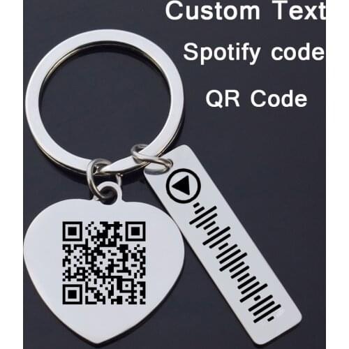 Custom Music Spotify Code Keychain Personalized Engraved Text QR Code Metal Lettering keychains Customize Men Women Keyring Gift