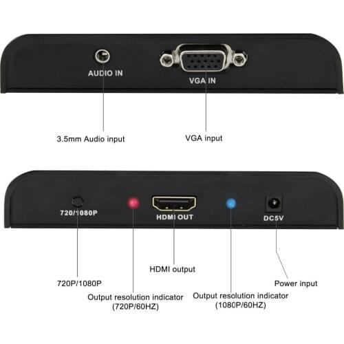 VGA to HDMI Converter VGA Audio to HDMI 720p/1080p Scaler Converter Adapter Box for Laptop/PC Full HD HDTV with DC Power