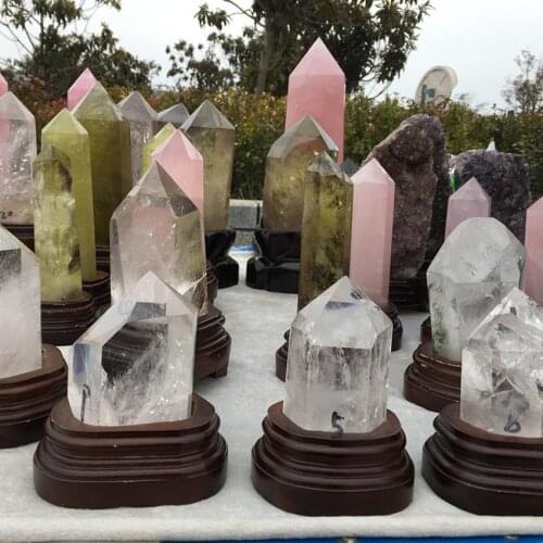 Natural clear rose citrine quartz Crystal gemstone wand points tower reiki healing chakra for office decoration &collection