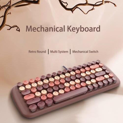 Mofii Pink Chocolate Color 84 Keys Layout USB Wired Mechanical Keyboard with Green Switch Retro Punk Keycaps for Notebook PC