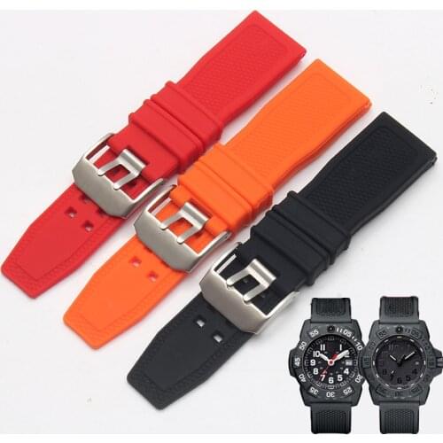 Men Rubber Watch Band Black 23mm24mm black Sport Waterproof Silicone Strap Stainless Steel Metal Buckle For Luminox Accessories