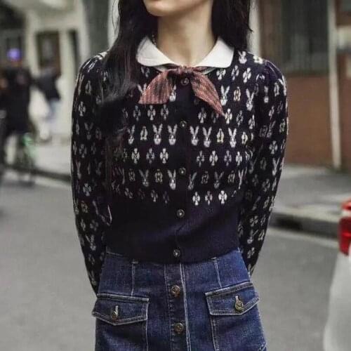 Autumn Winter Rabbit Sweater Short Styel Women Knitted Cardigan Vintage Retro Pull Femme Lady Jersey Mujer