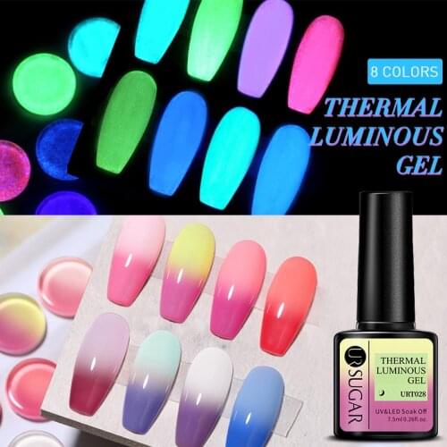 UR SUGAR 7.5ml Noctilucence Thermal Nail Gel Polish Temperature Color Changing Glitter Vernis Semi Permanent Manicure UV Gel