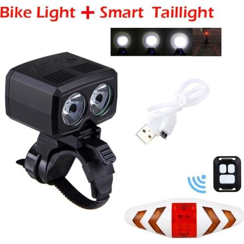 USB Rechargeable COB Handlebar Bike Bicycle Light 5000LM 2x XM-L T6 LED Cycling Lamp with Built-in Battery+ Safety Taillight