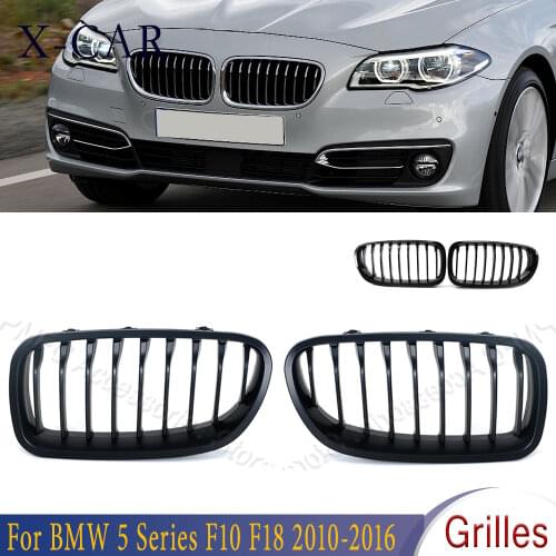X-CAR 2PCS Front Grill Grille Gloss Black/Hoarse Black 9 Columns Kidney Sport For BMW 5 Series F10 F18 2010-2016 51137261356