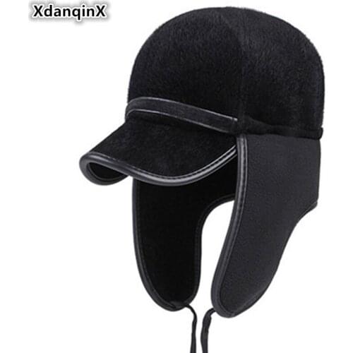 XdanqinX Autumn Winter Mens Earmuffs Hat Middle-aged Warm Baseball Caps With Ears Thicker Velvet Cold-proof Ski Cap Dad Fur Hat