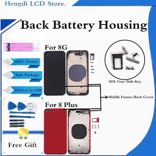 Back Housing For iPhone 8G 8 Plus Battery Door Cover Case Middle Frame With Glass Replacement With SIM Tray Side Key