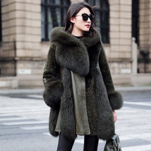 High quality Sheepskin Fur Together Coat Women Winter Fox fur Cashmere Leather Jacket Female Outerwear Real Leather Coats A3118