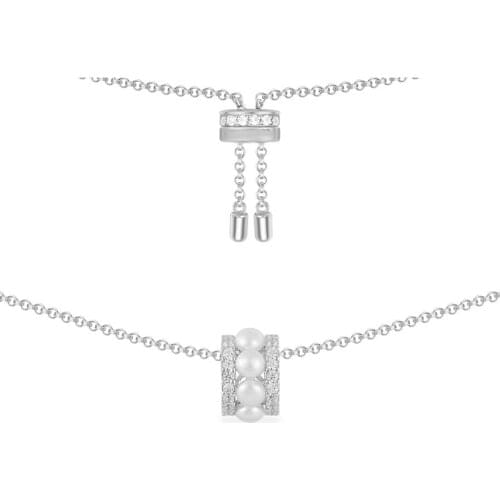 SLJELY Fashion Real 925 Sterling Silver Double Hoop Pearls Pendant Adjustable Necklace Cubic Zirconia Women Luxury Brand Jewelry