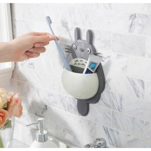 1PCS Cute Cartoon Totoro Toothbrush Wall Mount Holder for family Decoration Bathroom Organizer Tools Accessories