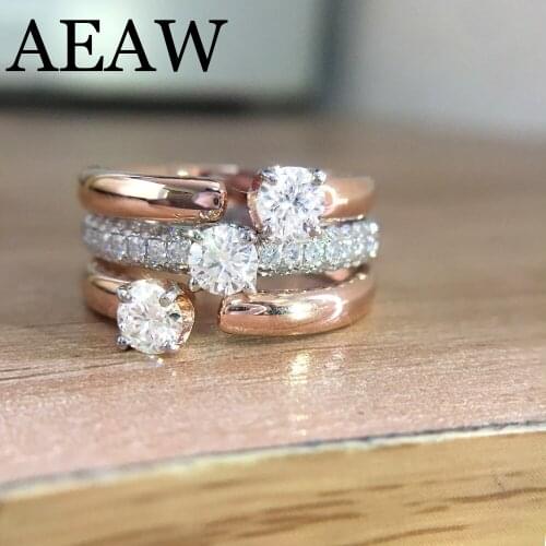 14K Rose and White Gold 1.5ctw DF Round Moissanite Engagement Ring Set Band lab Diamond Solitaire Wedding for Women (3 Ring)