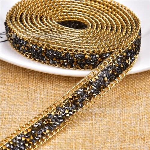 2Yards Rhinestone Diamond Beaded Metal Chain Lace Trims Wedding Dress Belt Sash Collar Ribbon Bridal Applique Sewing Craft DIY