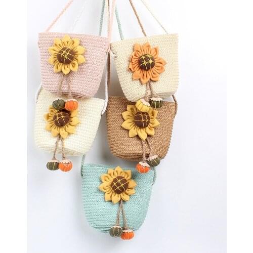 2020 Fashion Summer Children Girls Shoulder Bag sunflower Straw Messenger Bag Kids Keys Coin Purse Cute Princess Mini Handbag