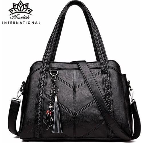 AMELISH 2021 Fashion Soft Leather Bags Female Travel Handbag Ladies Designer Shoulder Hand Bag Tote Lady Top-handle Shoulder Bag