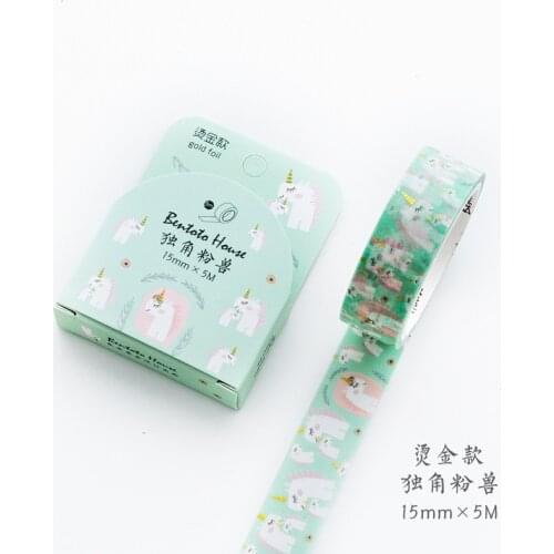 1.5cm * 5m Green Style Unicorn Shiny Washi Masking Tape Album Diary Decoration