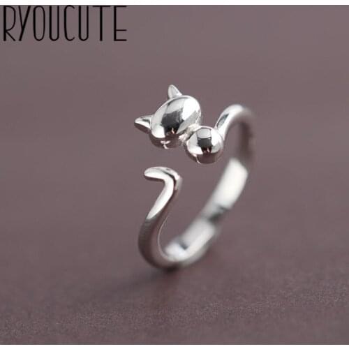 Bohemian Punk Vintage Cat Rings for Women Silver Color Jewelry Girls Adjustable Size Open Finger Rings