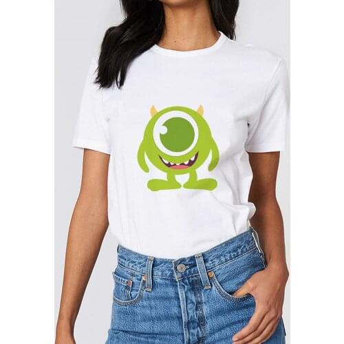 Cute Ladies T Shirt For Disney Harajuku Aesthetic Womens Shirt Mike Print Monsters University Basic White Tops Tees Dropship