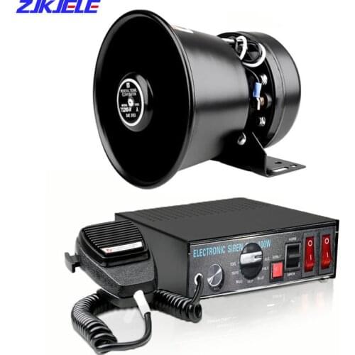9 Sound 200W 12V Speakers Loud Car Horn Police Warning Siren Megaphone Tone Emergency Truck Mic PA System Amplifier Hooter