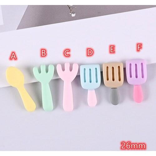 Cabochons Tableware Fork Spoon Crafts 20pcs Colorful Flatback Resin Charms Cabochon Diy Making Woman Jewelry Accessories