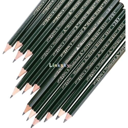 Uni Mitsubishi 9800 Pencilfor for Writing Drawing and Sketching H 2H 3H 4H 5H 6H 7H 8H HB F B 2B 3B 4B 5B 6B 7B 8B 9B 10B,12Pcs