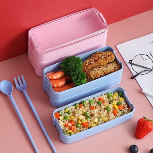 900ml Portable Healthy Material Lunch Box 3 Layer Wheat Straw Bento Boxes Microwave Dinnerware Food Storage Container Foodbox