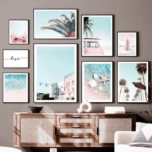 Sea Starfish Shell Surfboard Coconut Tree Nordic Posters And Prints Wall Art Canvas Painting Wall Pictures For Living Room Decor