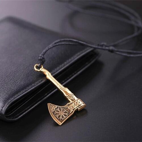 My shape Compass Nordic Vikings 2 Colors Punk Amulet Axe Pendant Necklace Rope Chain Vegvisir and Raven Jewelry Gift