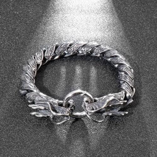 Mans Jewelry Punk Bracelets 10mm Stainless Steel Thai Dragon Bracelet Men Cool Viking Jewelry For Man JB83365-BD
